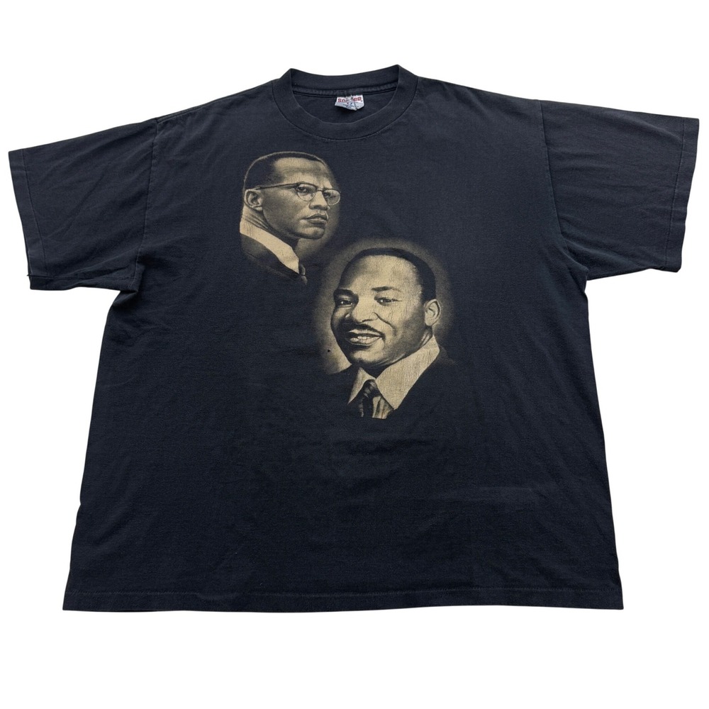 Tee Jays Graphic T-Shirt Mens XXL Black MLK Malcolm X Vintage Single Stitch USA